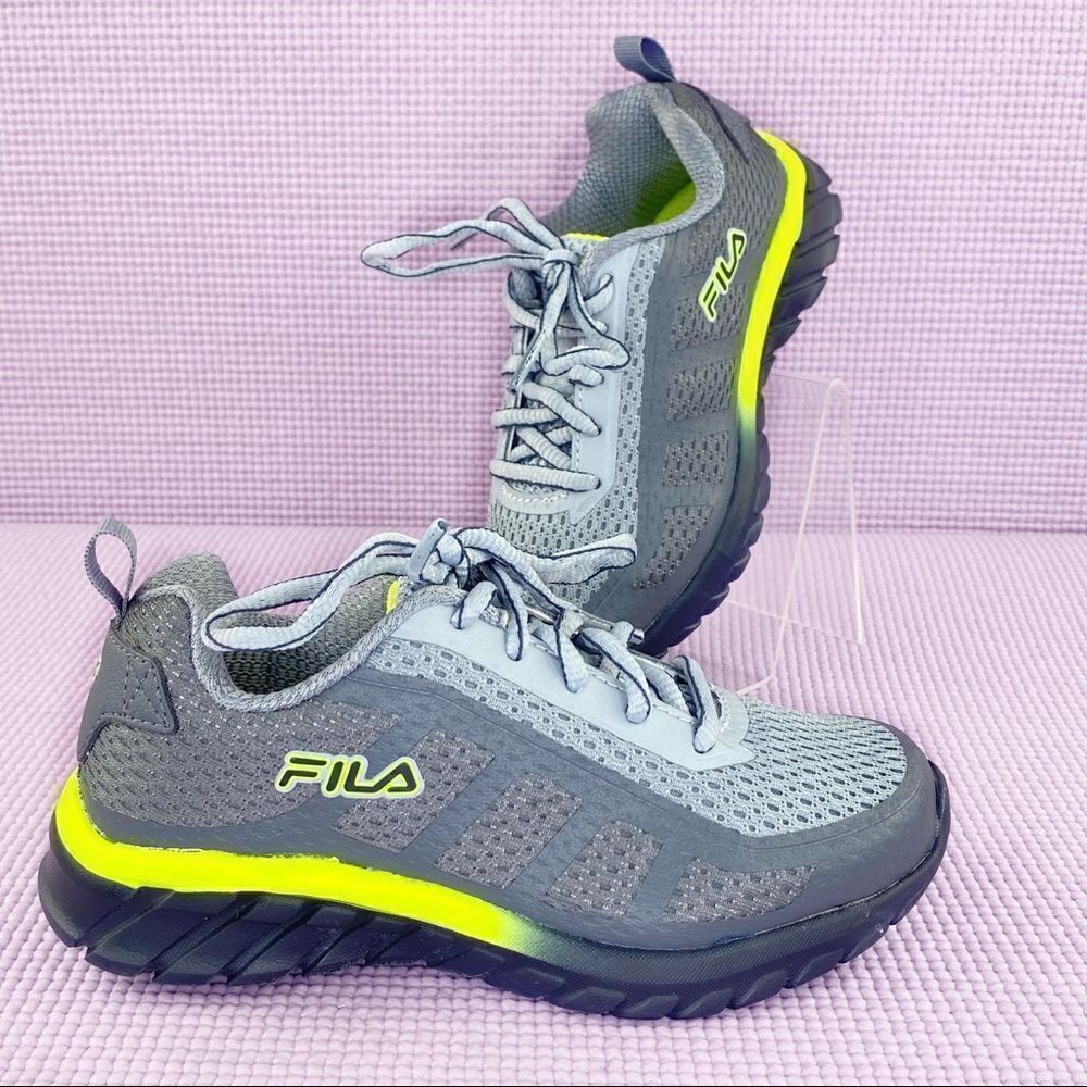 Fila Diskize 2 Little Kids Running Shoes Gray‎ Neon Yellow 11 NWOB
